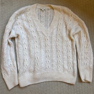 Vince V-Neck Cream Cable Knit Sweater